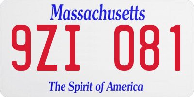 MA license plate 9ZI081