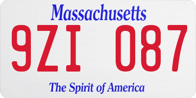 MA license plate 9ZI087