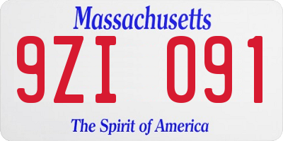 MA license plate 9ZI091