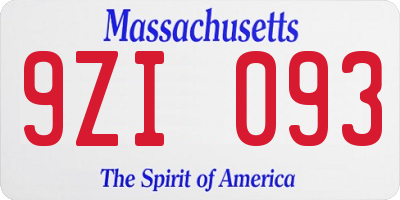 MA license plate 9ZI093