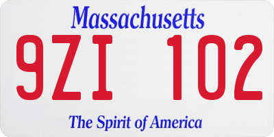 MA license plate 9ZI102