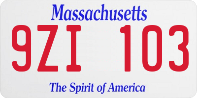 MA license plate 9ZI103