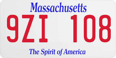 MA license plate 9ZI108