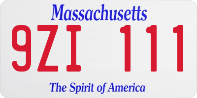 MA license plate 9ZI111