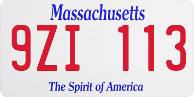 MA license plate 9ZI113