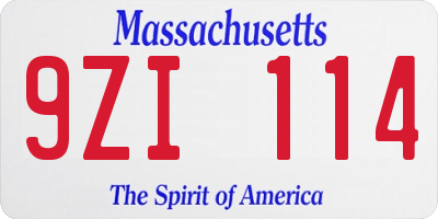 MA license plate 9ZI114