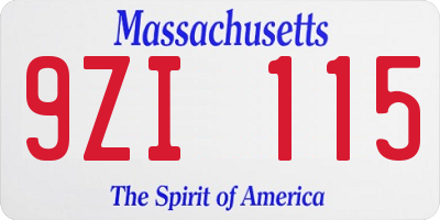 MA license plate 9ZI115