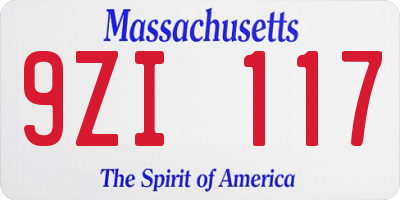 MA license plate 9ZI117