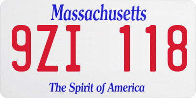 MA license plate 9ZI118