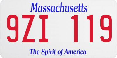 MA license plate 9ZI119