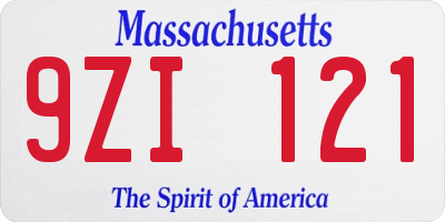 MA license plate 9ZI121