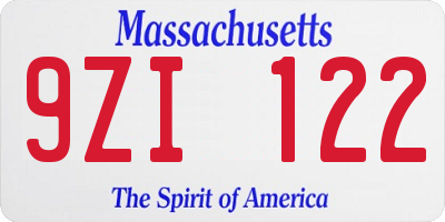 MA license plate 9ZI122