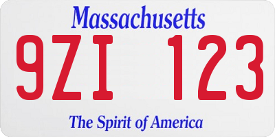 MA license plate 9ZI123