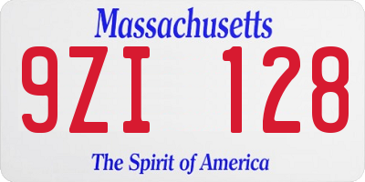 MA license plate 9ZI128