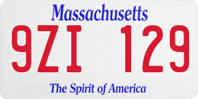 MA license plate 9ZI129