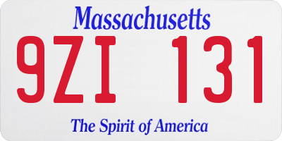 MA license plate 9ZI131