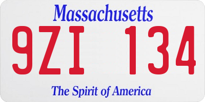 MA license plate 9ZI134