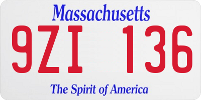 MA license plate 9ZI136