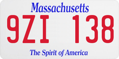 MA license plate 9ZI138