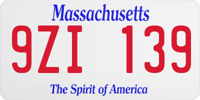 MA license plate 9ZI139