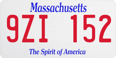 MA license plate 9ZI152