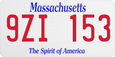MA license plate 9ZI153
