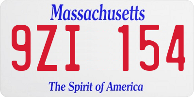 MA license plate 9ZI154