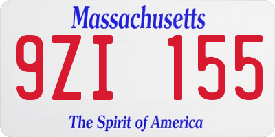 MA license plate 9ZI155