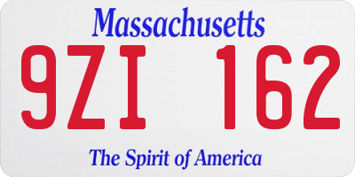 MA license plate 9ZI162