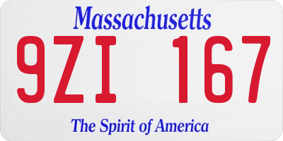 MA license plate 9ZI167