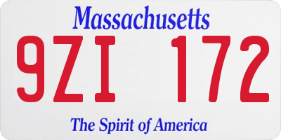 MA license plate 9ZI172