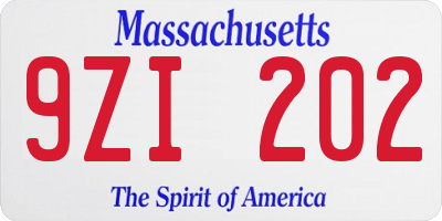 MA license plate 9ZI202