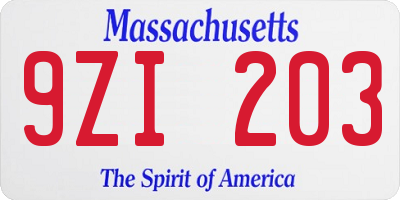 MA license plate 9ZI203