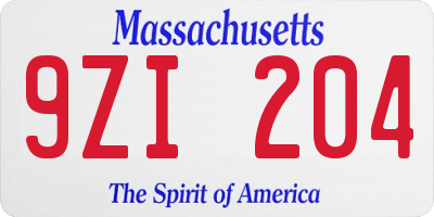 MA license plate 9ZI204