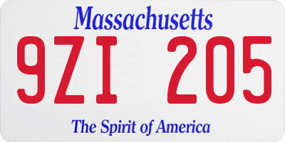 MA license plate 9ZI205