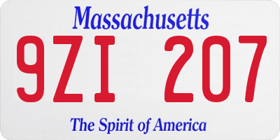 MA license plate 9ZI207