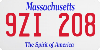 MA license plate 9ZI208