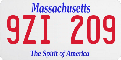 MA license plate 9ZI209