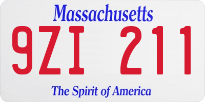 MA license plate 9ZI211