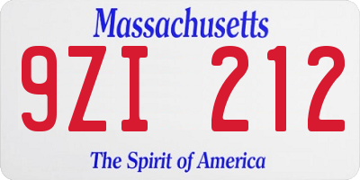 MA license plate 9ZI212