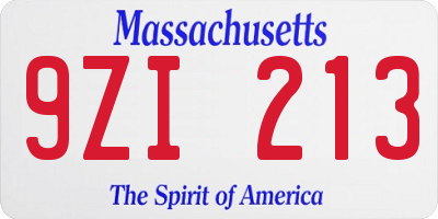 MA license plate 9ZI213