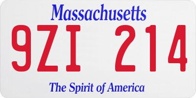 MA license plate 9ZI214