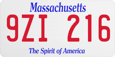 MA license plate 9ZI216