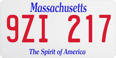 MA license plate 9ZI217