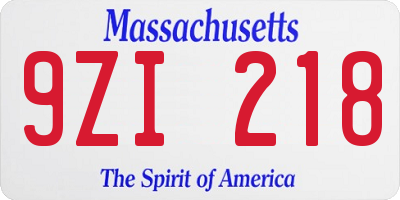 MA license plate 9ZI218