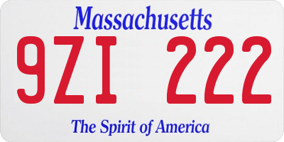 MA license plate 9ZI222