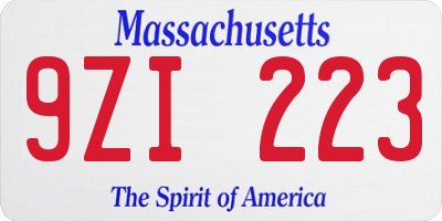 MA license plate 9ZI223