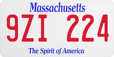 MA license plate 9ZI224