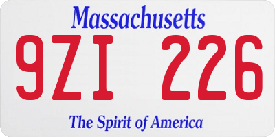 MA license plate 9ZI226