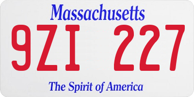 MA license plate 9ZI227